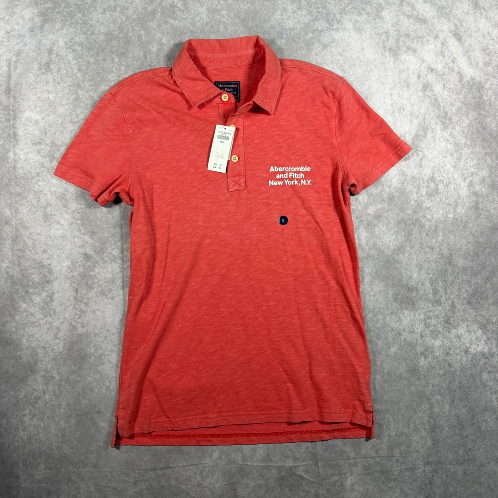 Abercrombie & Fitch Women's Small Coral Red Slub Knit Logo Polo Shirt NWT